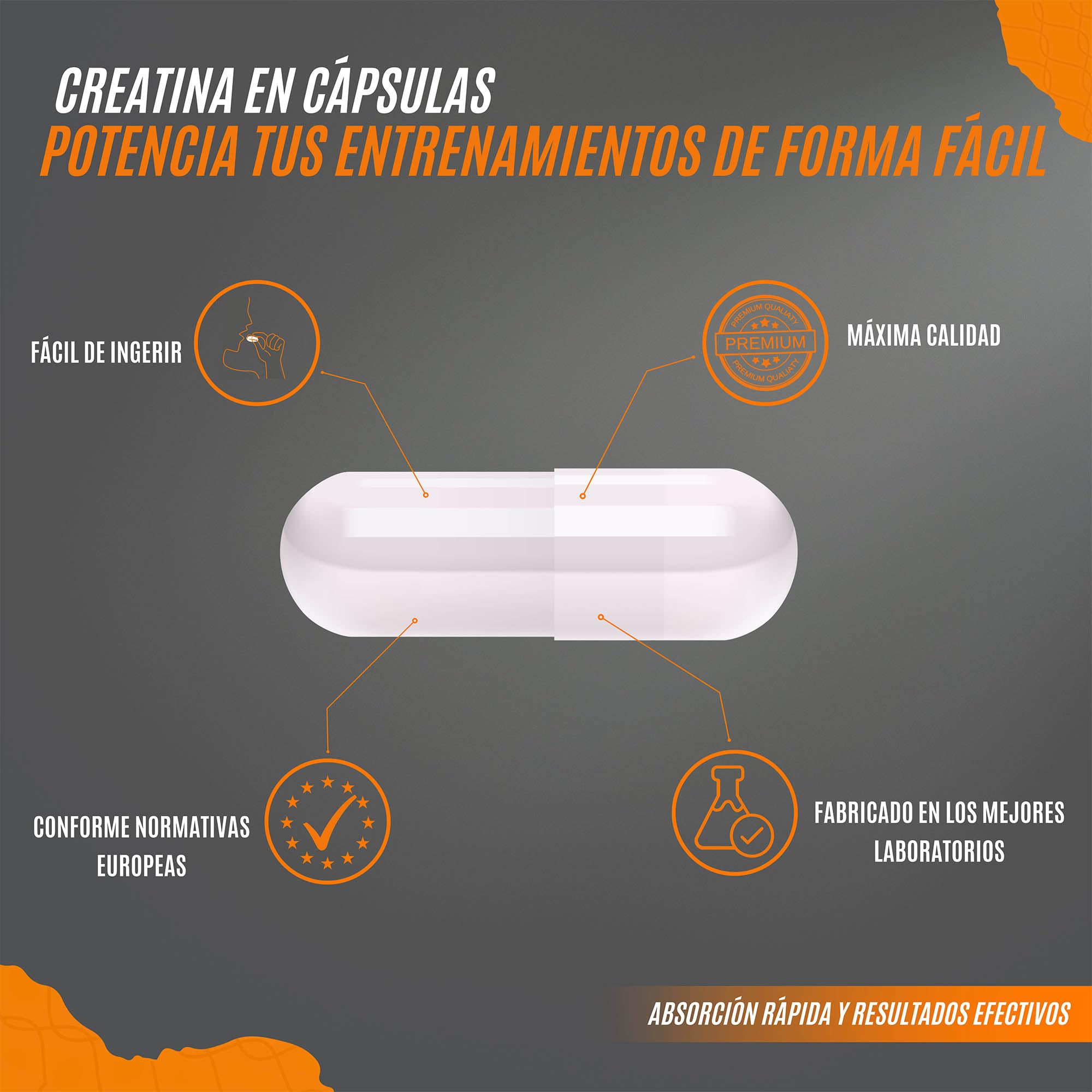 Creatina monohidratada – Complemento alimenticio que facilita el aumento de la masa muscular y refuerza la resistencia y mejora el rendimiento físico. No-GMO |100% Vegano | GMP QUALITY - 180 cápsulas