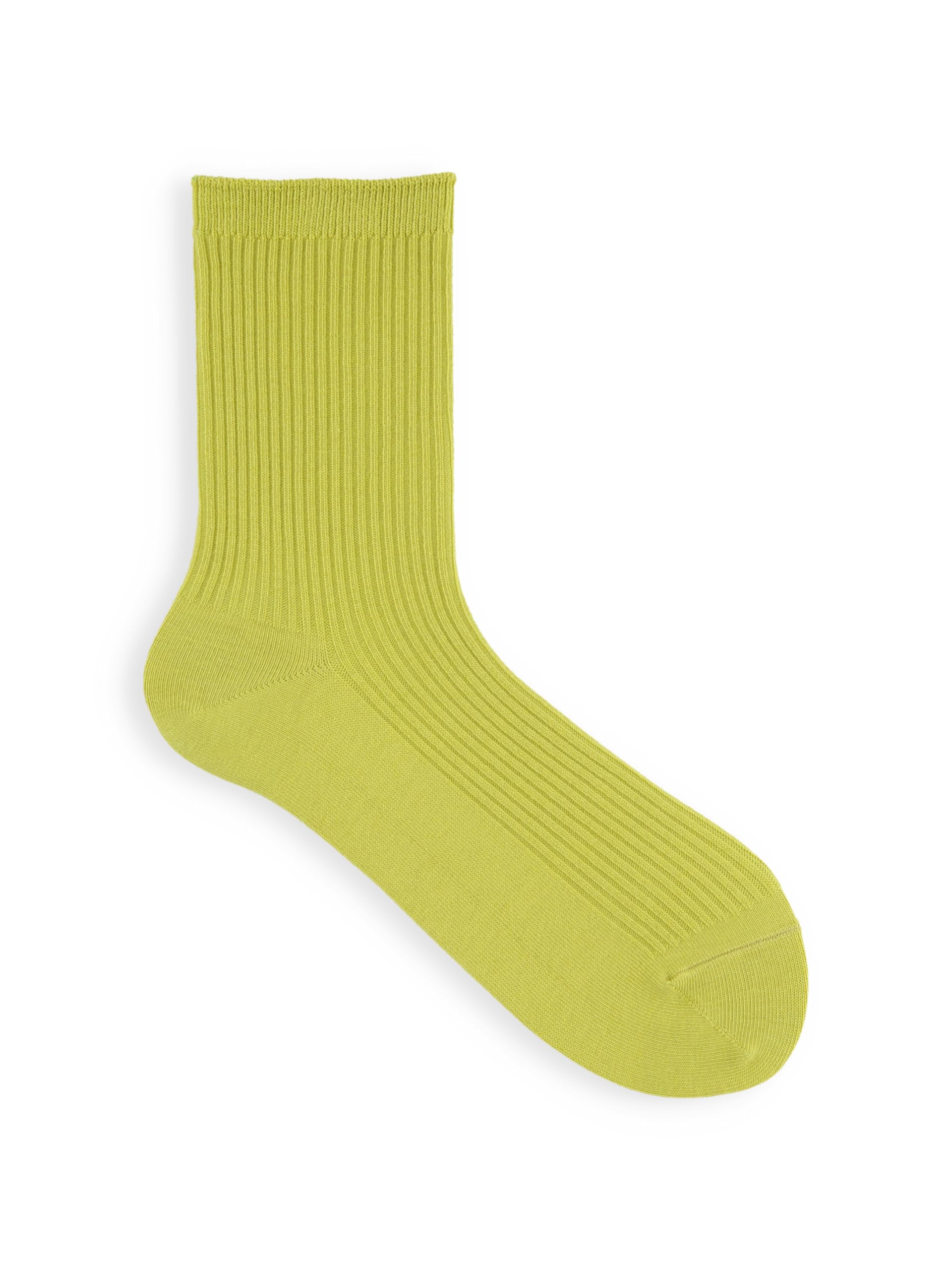 Tabio Made in Japan Women 2x2 Rib Crew Socks Cotton Citron Yellow