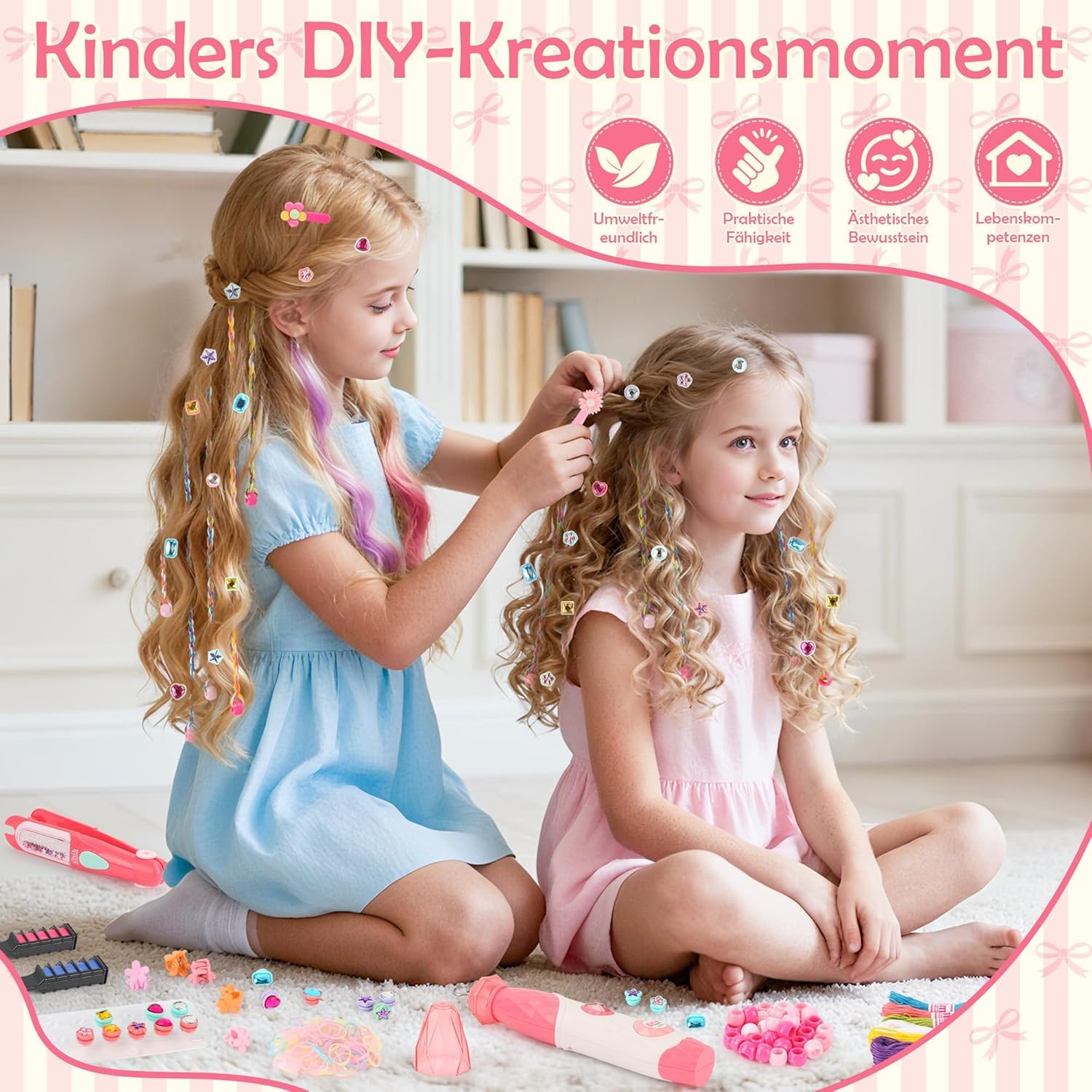 Kit per abbellire i capelli JONRRYIN 3-in-1, macchina automatica per intrecciare i capelli con perline per capelli, macchina per capelli con pietre glitterate e gemme per capelli, set di accessori per