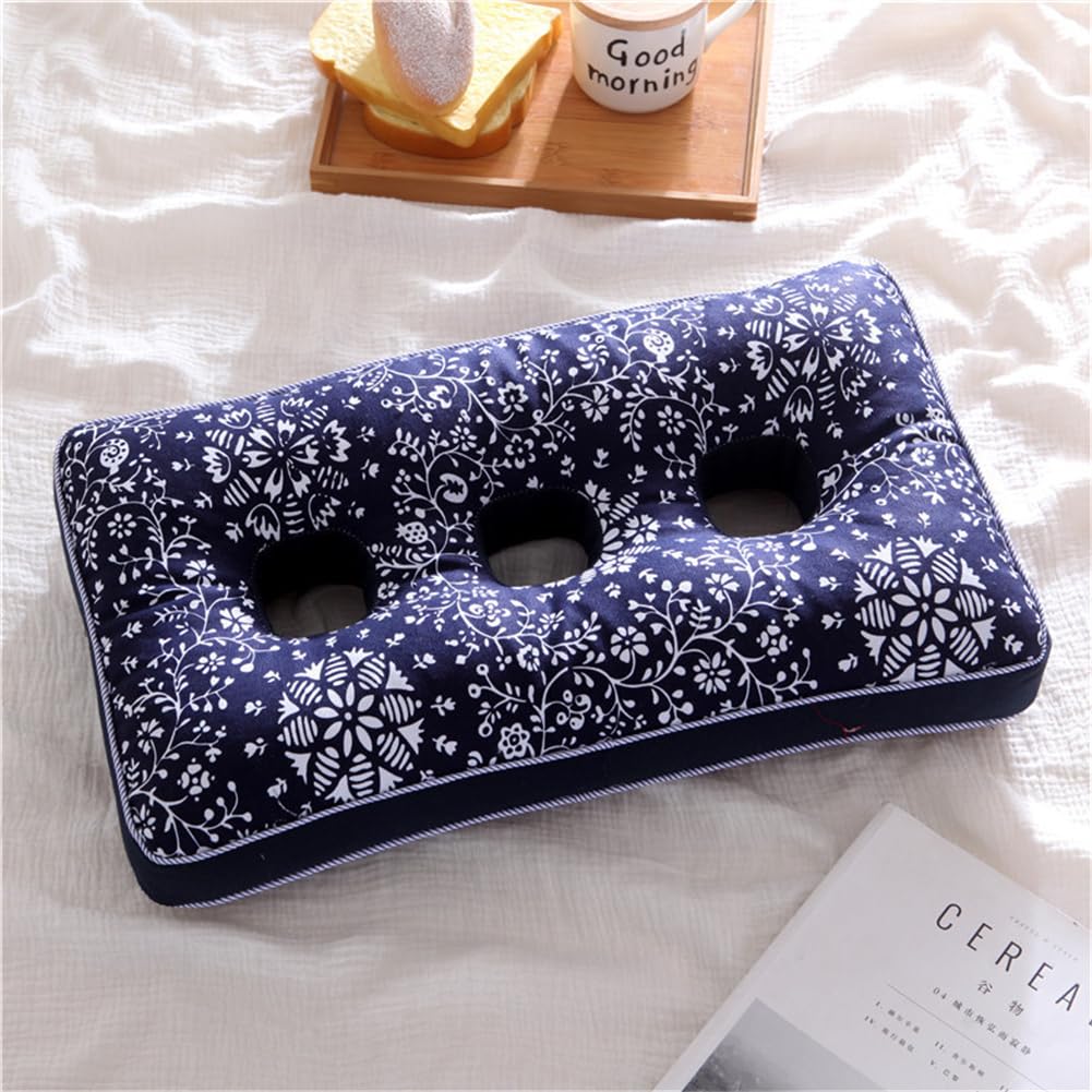 N/A Three-Hole Ear Pillow, Side Sleeping Pillow, Ear Protection Pillow Buckwheat Shell Pillow Core, Hollow Pillows for Ear Pain And Sore Ears,C