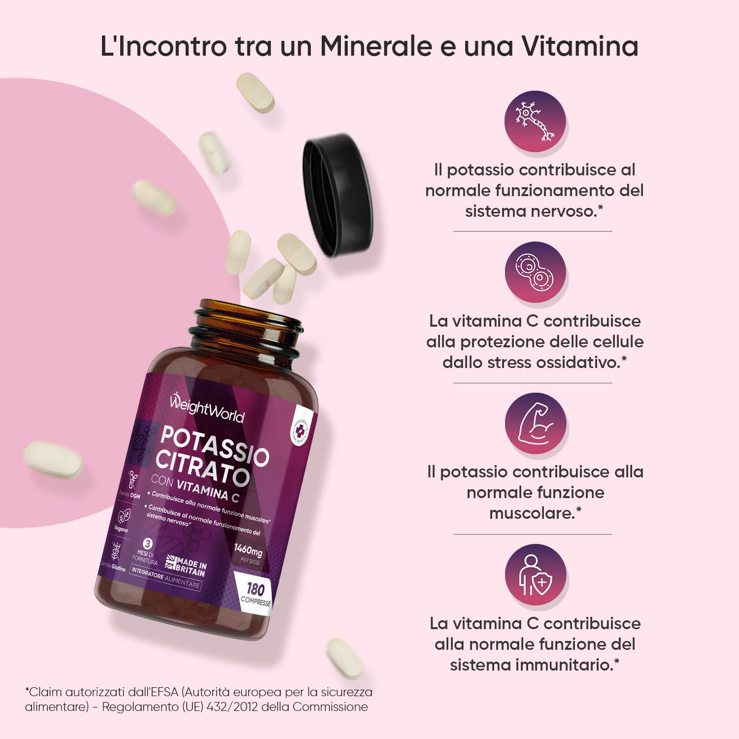 Magnesio Biglicinato e Potassio Citrato Bundle, 180 Capsule + 180 Compresse, 1422mg di Magnesio Glicinato con Vitamina B6, 1460mg di Potassio Integratore con Vitamina C, Vegano, Senza OGM