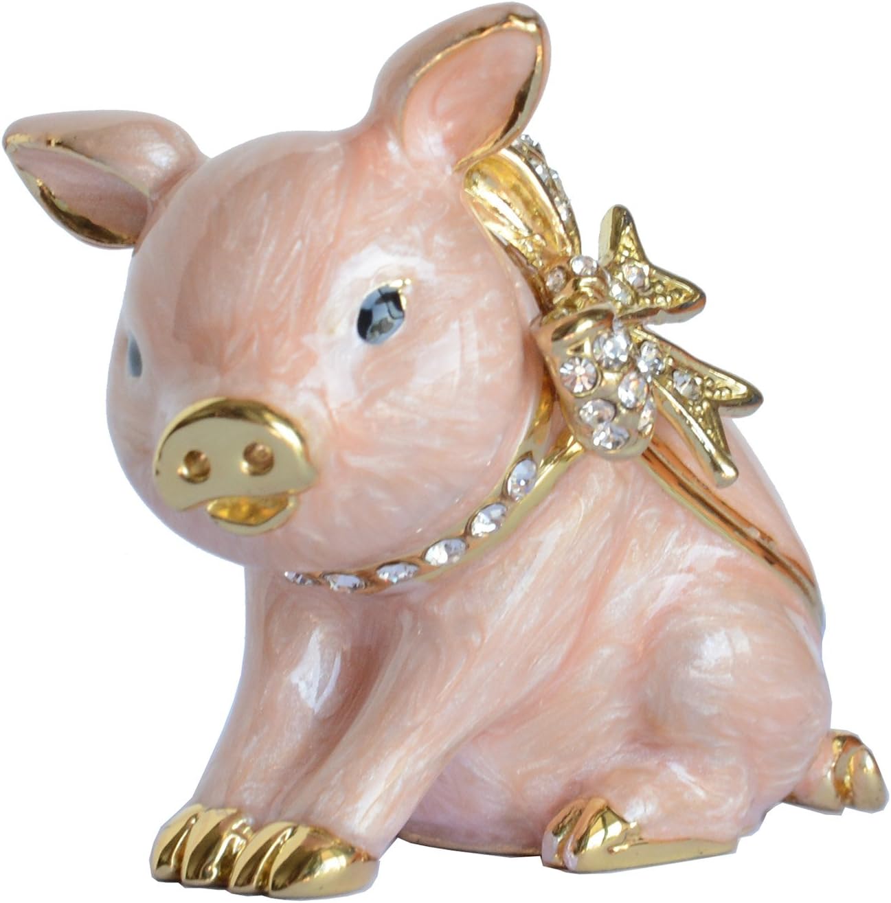 Pink Pig with Bow Trinket Box Jewelry Box Hand Painted Decorative Box with Hinged Lid Ring Earring Holder Farm Animal Figurine Collectible