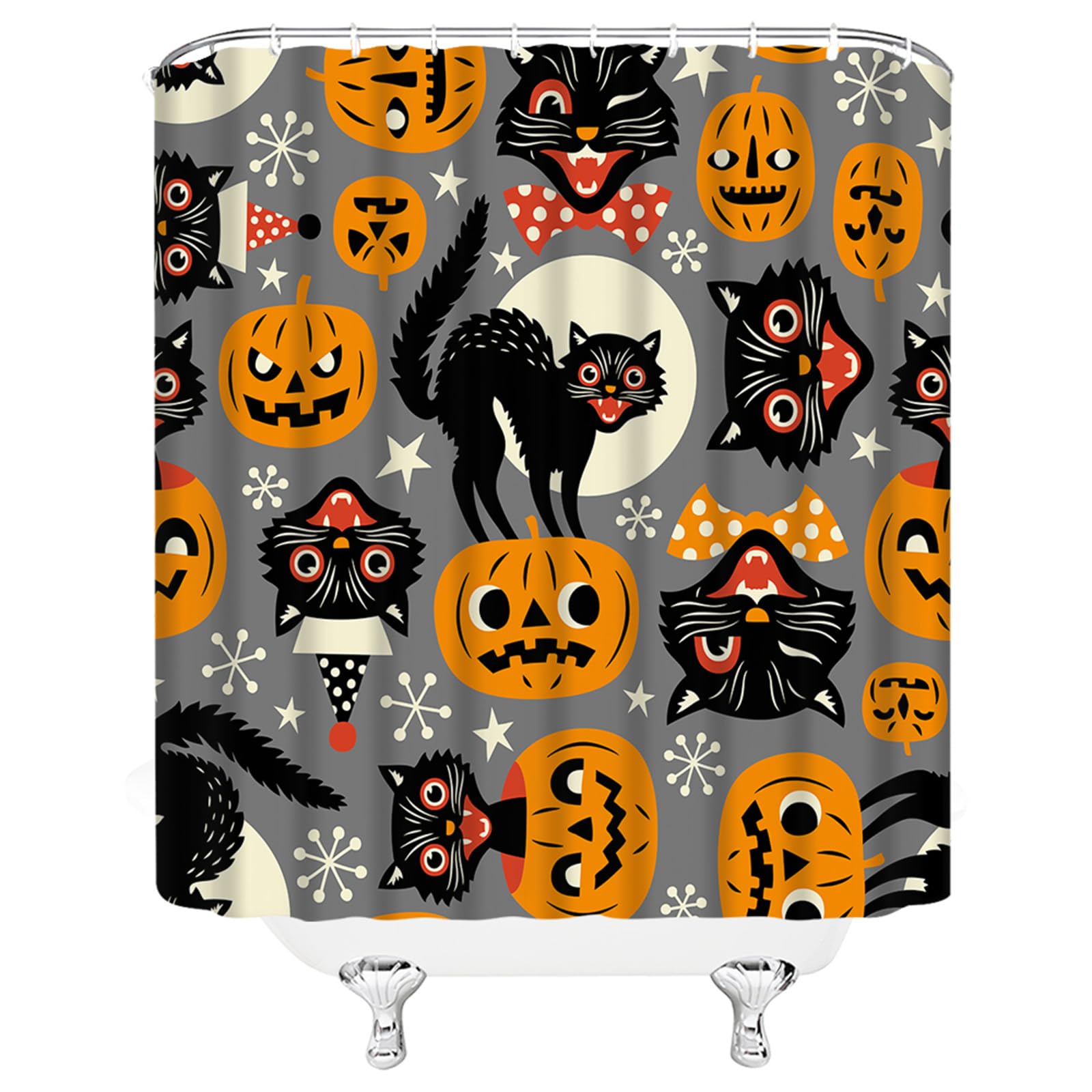 Lustiger Halloween-Duschvorhang – Mit Schwarzen Katzen & Kürbissen, 178,8 X 178,8 Cm, Wasserdicht
