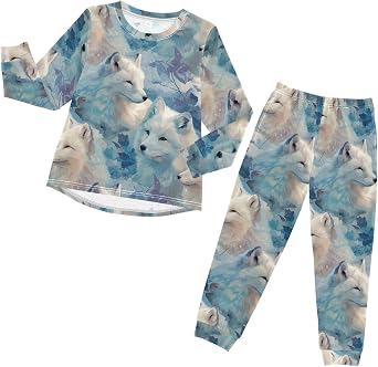 2 Piece Pajama Sets Arctic Foxes Blues Leaves Long Sleeve Pajama Set Sleepwear Nightwear Pjs 3-8T