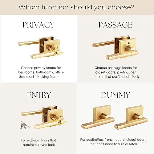 Miniatura 5 de JADE + SAGE Hunter - Manija de puerta interior de privacidad sin llave  Cerradura de puerta dorada cepillada  Manija de puerta dorada moderna de