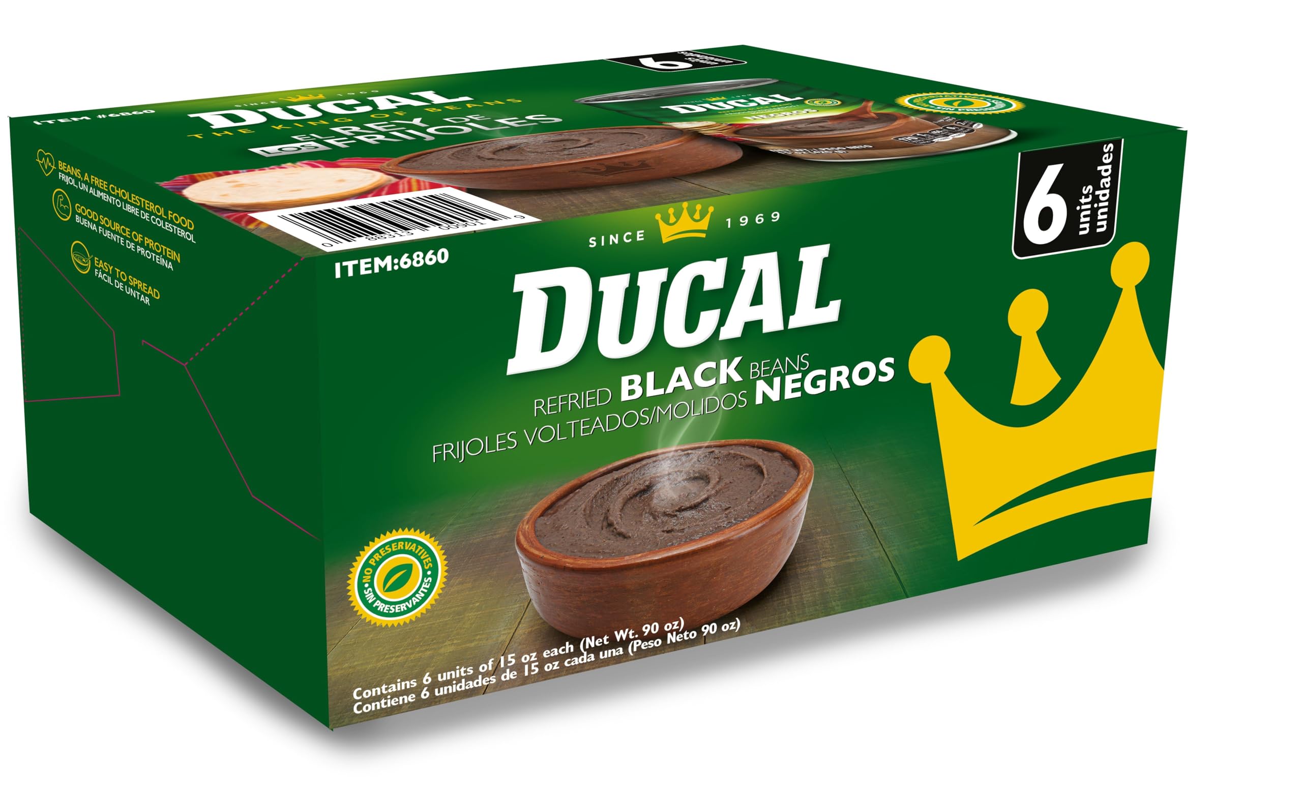 Ducal Instant Vegetarian Black Refried Beans 15oz (Pack of 6) | Gluten & Cholesterol Free, Excellent Source of Protein & Iron, Ready-to-Eat, Perfect for Quick and Healthy Meals