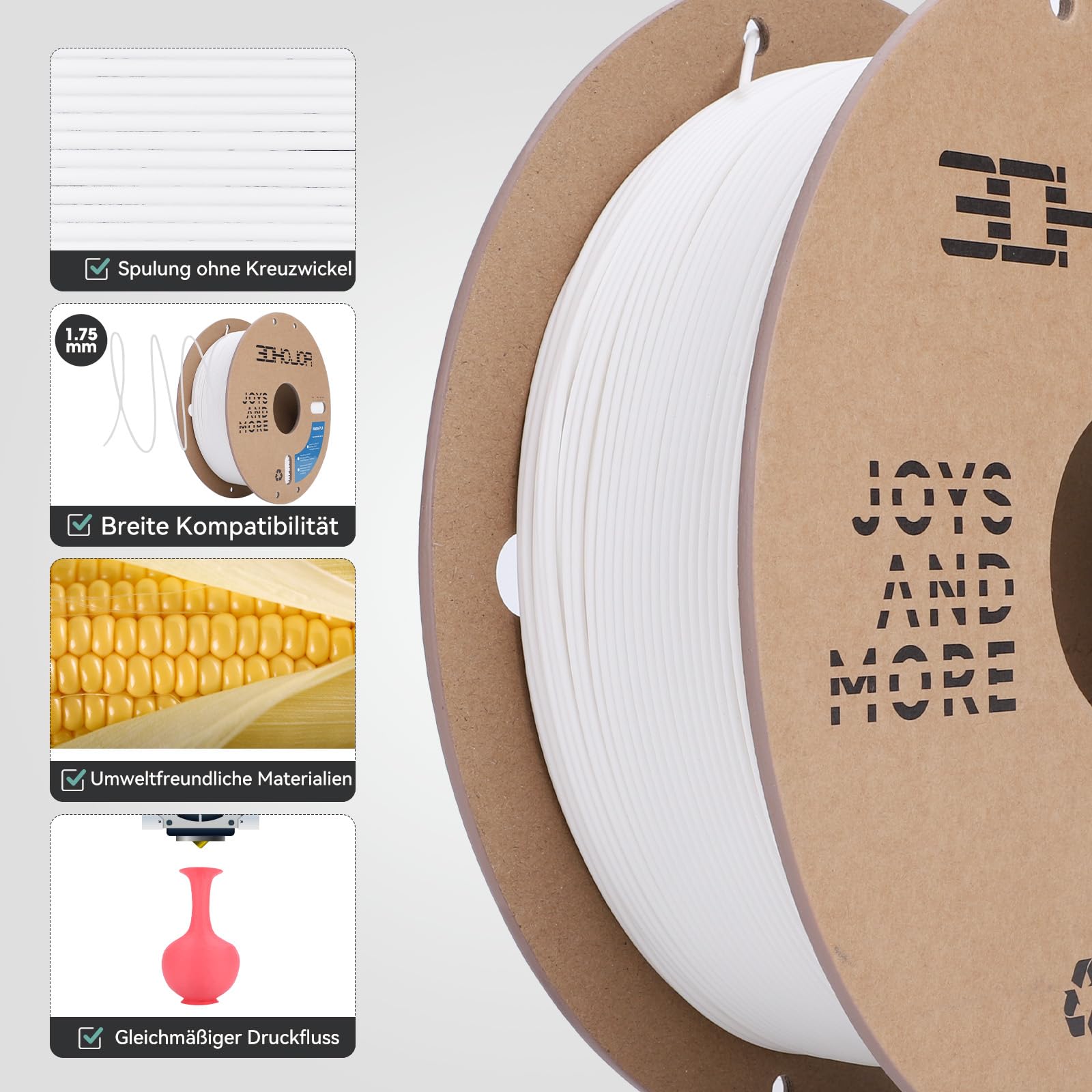 3DHoJor Matte PLA Filament Cremeweiß 1KG, Matte Oberfläche 3D Drucker Filament, Mattierte Textur, Maßgenauigkeit +/- 0.02mm, für die meisten FDM 3D Drucker