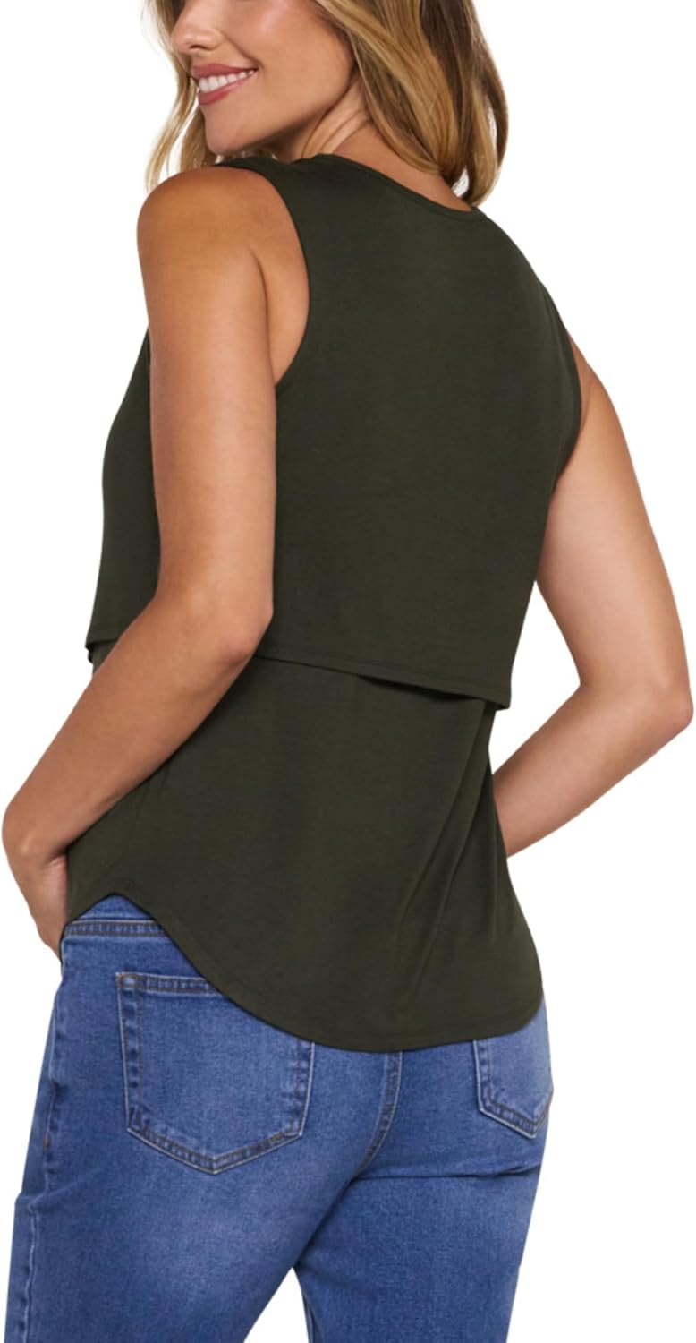 Motherhood Maternity Women's Nursing Sleeveless Tank Top for Breastfeeding with with Easy Lift-up Access
