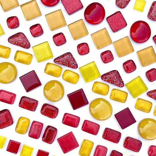 Miniatura 5 de LITMIND Azulejos de Mosaico de Cristal Irregulares Surtidos Naranja Rojo, Paquete de Valor de 9 oz - Perfectos para Manualidades de Arte, Proyectos
