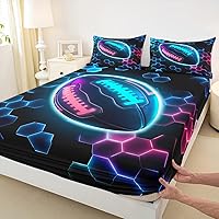 Vista 4 de Erosebridal Graffiti Rugby Ball Sheet Set Twin Colorful Rugby Helmet Bed Sheets Set, Sports Sheets for Boys Girls Football Game Flat Fitted Sheet