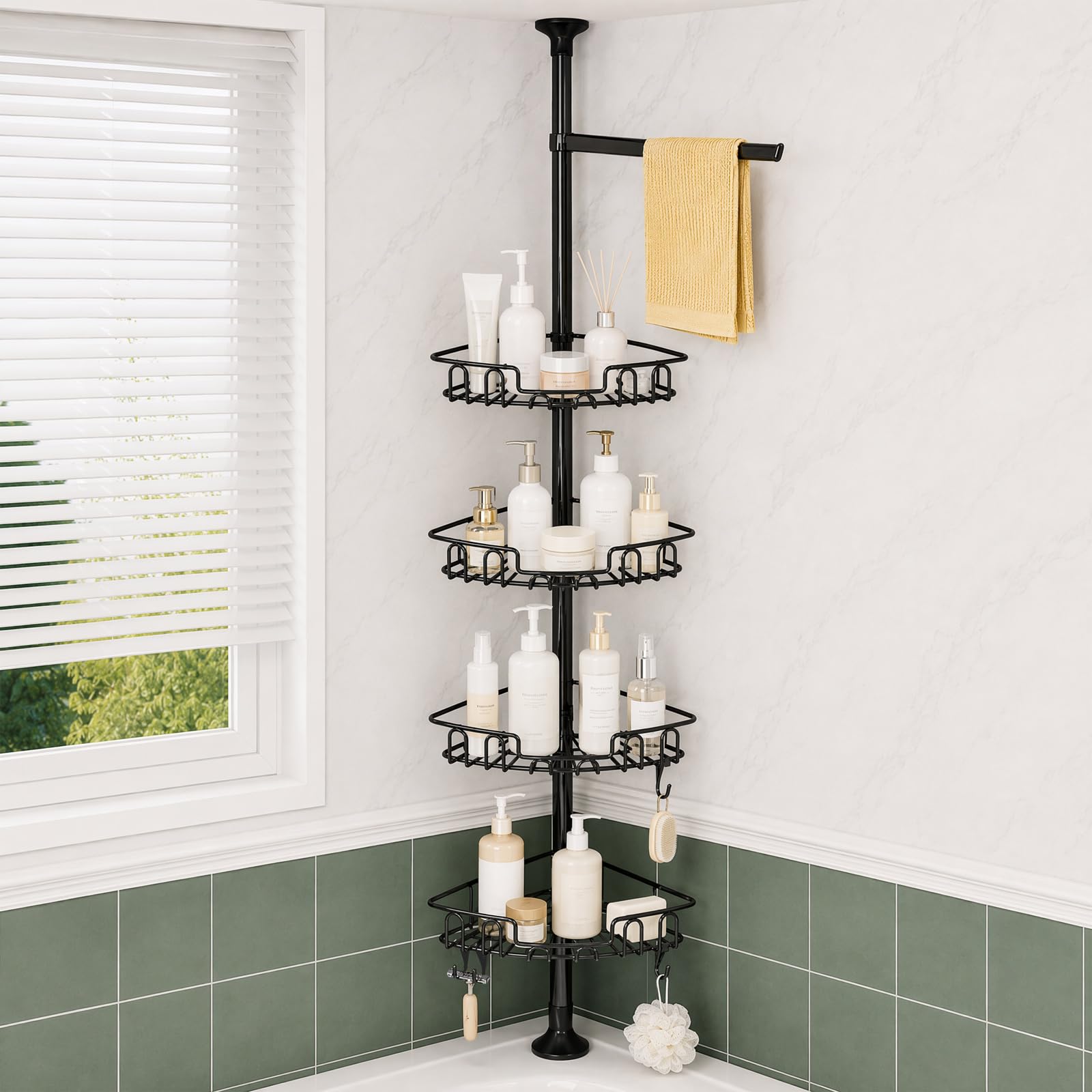 Esquinero Baño Ducha, Estantería Ducha Telescópica | Acero Inoxidable, sin Taladro, Altura Ajustable 83-313 cm, para Esquina Ducha/Bañera, Organizador de Gel Champú Toallas