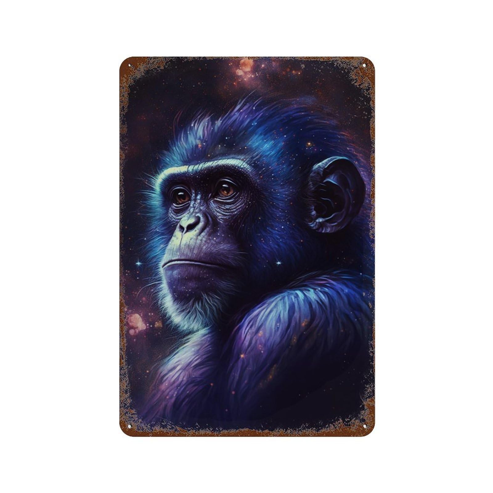 Garage Style Galactic Chimpanzee Portrait-4 Distressed Metal Wall Sign 11.8"x7.9", Rustic Home Decor for Bar And Workshop