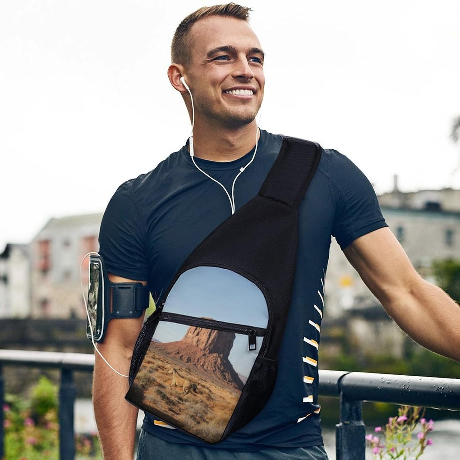 Horse Monoliths Valley Crossbody Sling Backpack Chest Bag Daypack | unisex,trendy,with convertible and detachable shoulder strap,side pockets