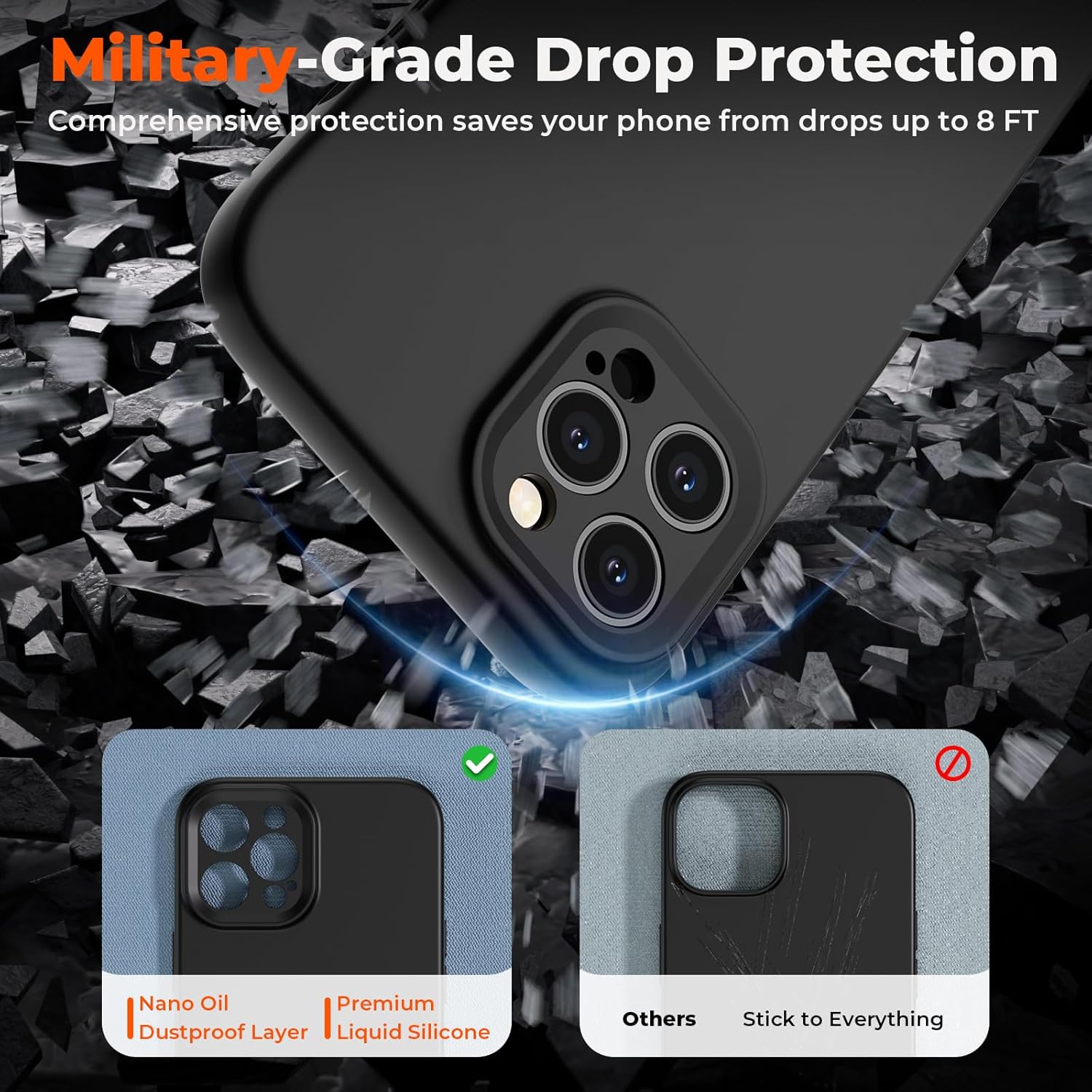 SUPFINE for iPhone 12 Pro Max Case,Premium Liquid Silicone with [Soft Anti-Scratch Microfiber Lining][Upgraded Camera Protection] Slim Shockproof Protective Phone Case for Men Women Girls,Black - Image 6