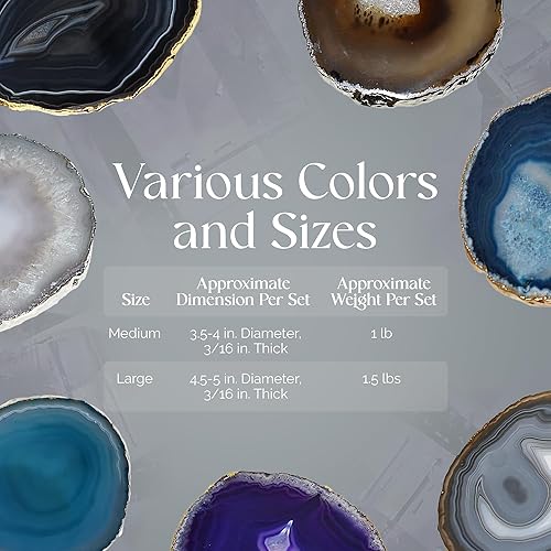 Miniatura 6 de Nature's Decorations Juego de 4 posavasos de ágata con borde azul y plateado de alta calidad, manteles de piedra auténtica para comedor y bebidas,