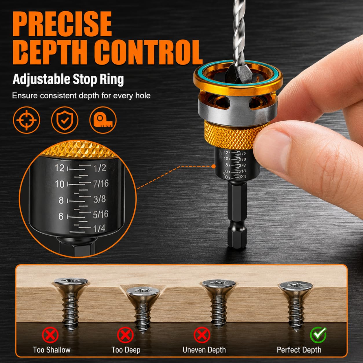 Countersink Drill Bit Set - 4PCS with Depth Stop -5 Countersink Drill Bit Set - 4PCS with Depth Stop -5