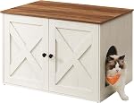 Feandrea Enclosure de boîte à litière pour chat, Maison de chat intérieure, ► Meubles de boîte de litière cachés, blanc rustique et brun miel, 70 x 50 x 50 cm, UPCL022K02