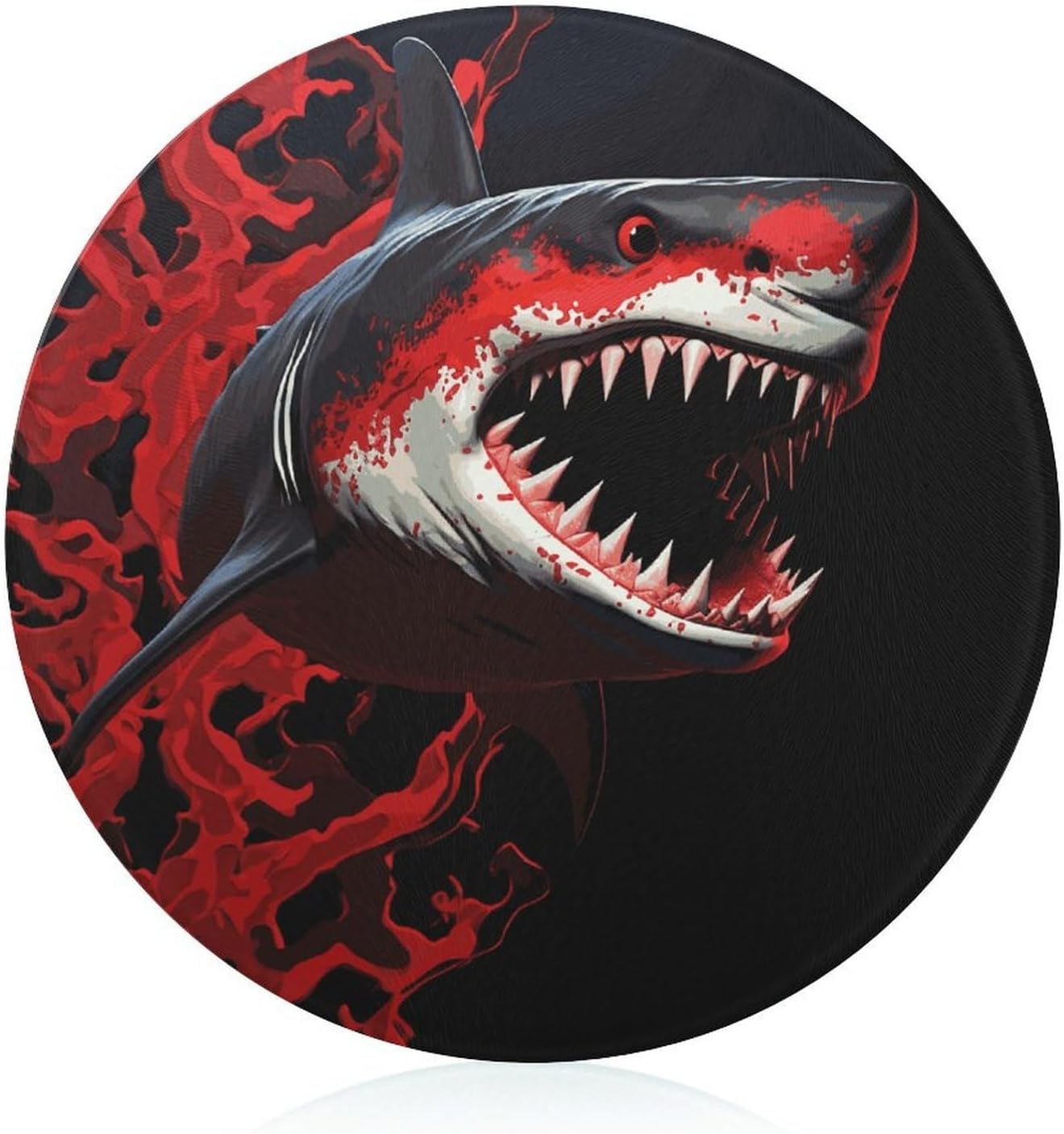 Red-black Shark Chopping Block Tempered Glass Cutting Board Mats Round Countertop Cutting Boards Small Charcuterie Boards Bar Cheese Board Snack Tray