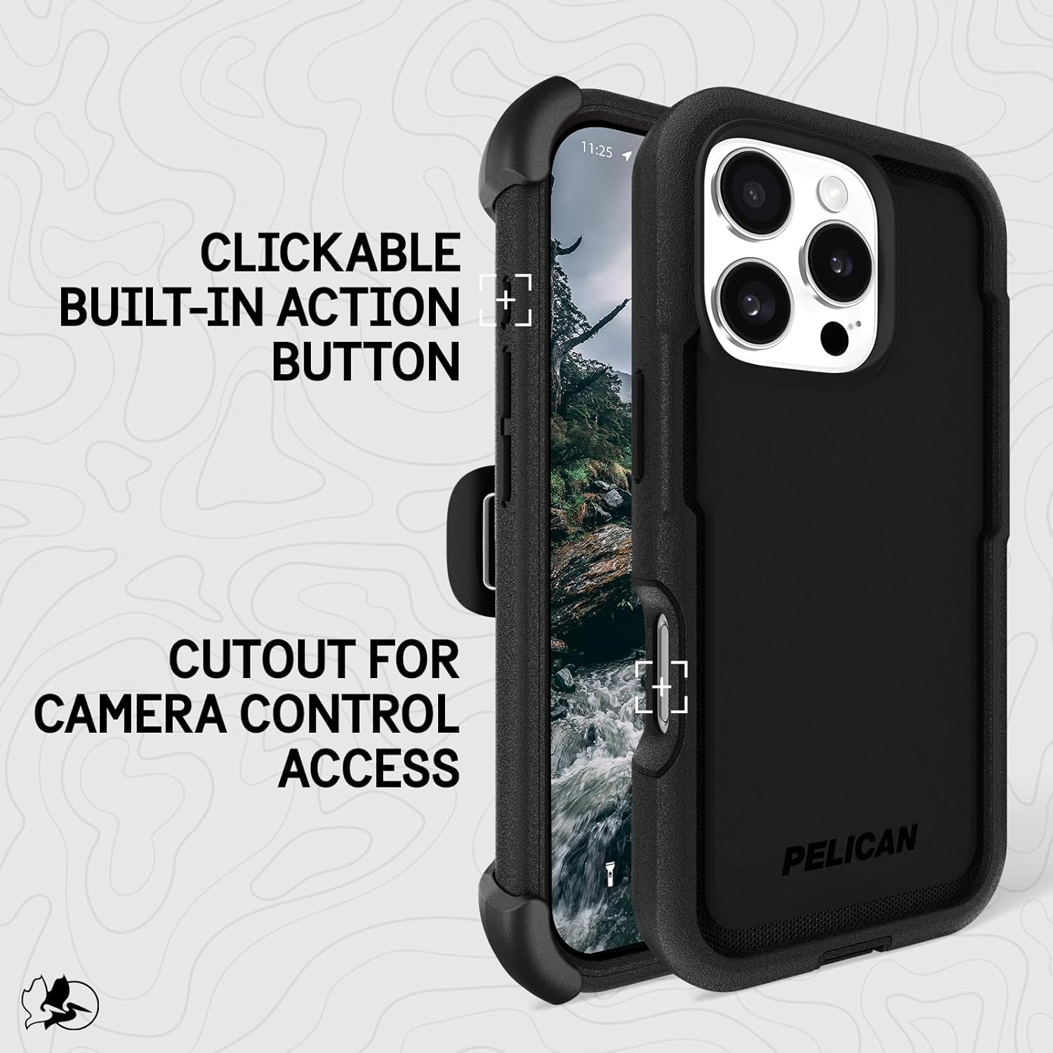 Pelican Voyager iPhone 16 Pro Case [Compatible with MagSafe] Rugged Phone Case w/ 18ft Military-Grade Drop Protection - Heavy Duty Phone Cover w/Belt Clip Holster for iPhone 16 Pro - Black