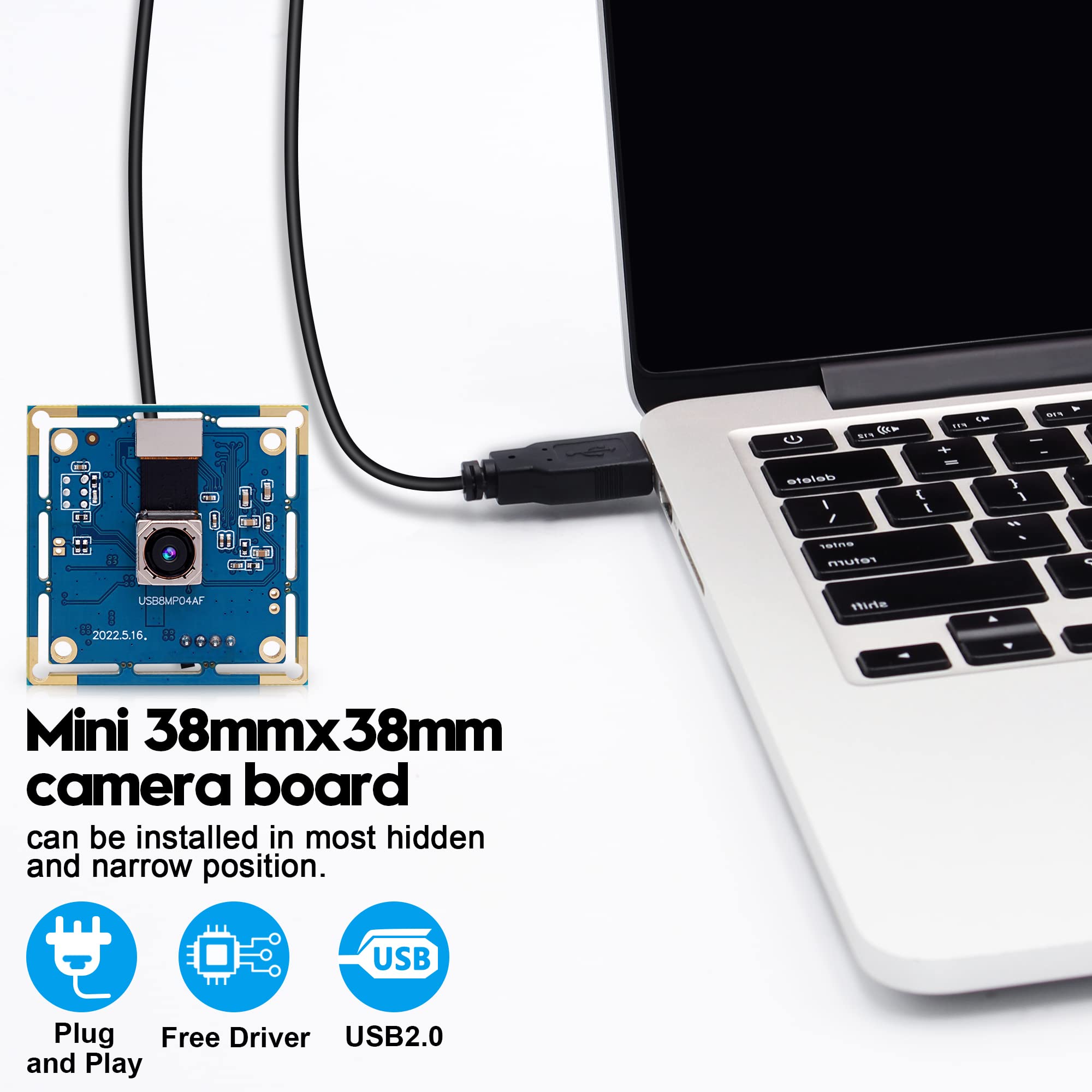 ELP Telecamera USB da 8 MP - Autofocus 4K PC e Raspberry Pi Mini UVC USB2.0 Scheda Webcam IMX179 Fotocamera Industriale Lightburn per Laptop
