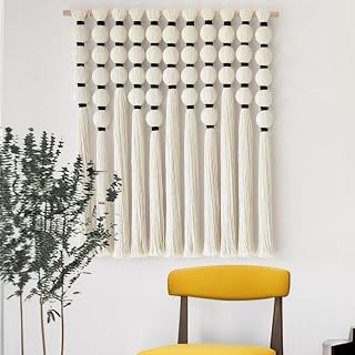 IOWER Handmade Macrame Wall Hanging 27x31 Boho Sphericity Cotton Wall Art with Detachable Double Rods