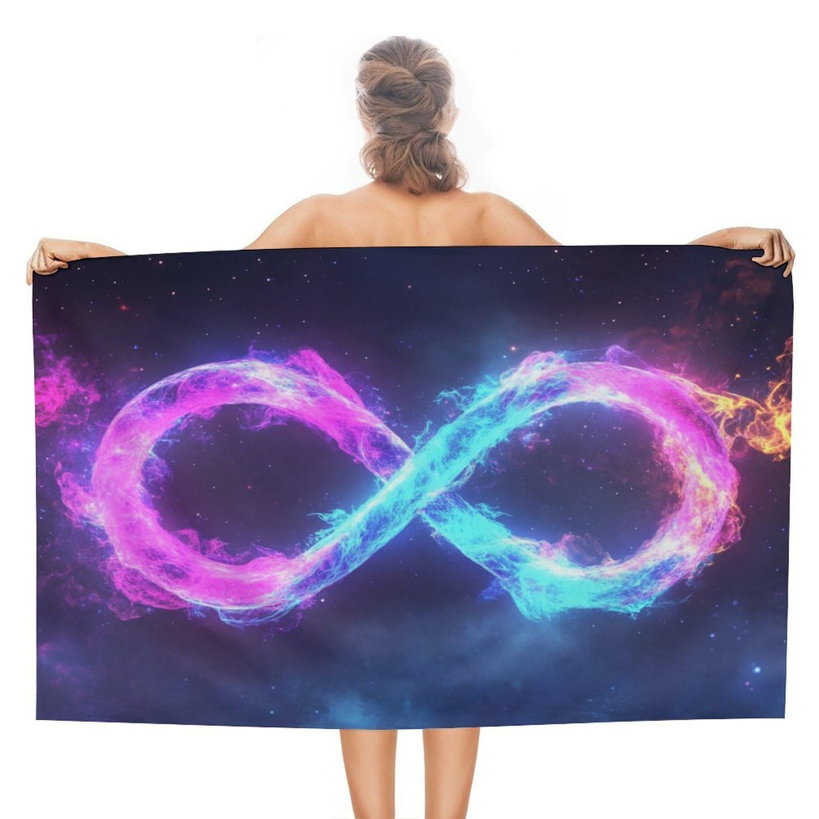 Jubonexis White Magical Glowing Infinity Symbol Beach Towel Sand Free Microfiber Large Shower Towels Multipurpose Absorbent For Bathroom Pool 130X80 Cm