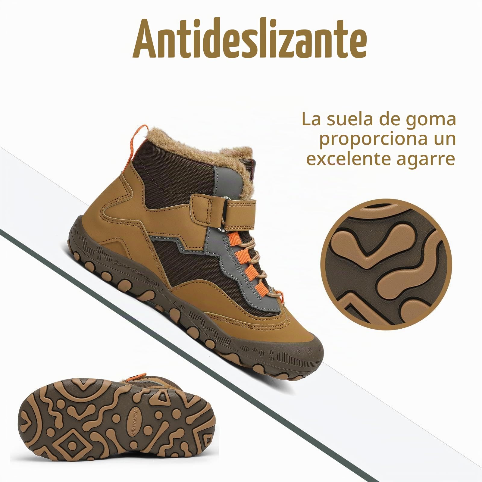 Mishansha Botas de Nieve Niño Botas Antideslizantes, Marrón 35 | Forro cálido, cierre de autollenado, puntera reforzada, suela con dibujo, colegio, paseos, nieve