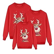 Dwevkeful Felpa Natalizia Famiglia Manica Lunga con Stampa Renna Senza Cappuccio Girocollo Invernale Sweatshirt Coordinate Natalizi Set Maglioni Natale Famiglia per Uomo Donna Bambino
