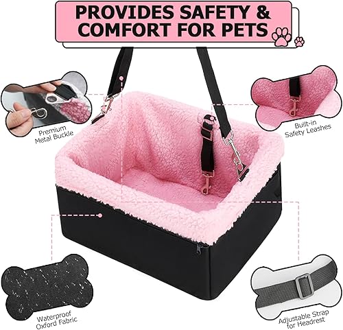 Miniatura 3 de NOVOLAB Asiento de coche para cachorros, asiento de coche portátil de lujo con correa de seguridad con clip, perfecto para mascotas pequeñas de