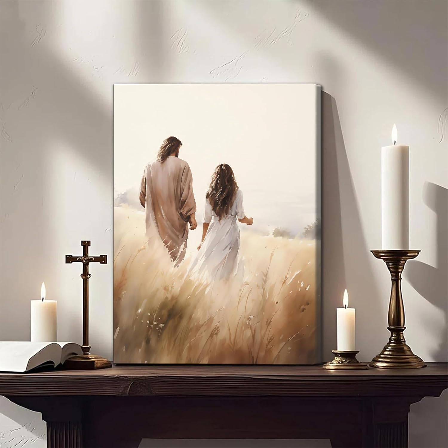 Jesus Woman Canvas Wall Art Jesus Walking With A Woman Pictures Posters Print Christian Wall Decor Painting for Church Prayer Room Living Room Bedroom Home Decor