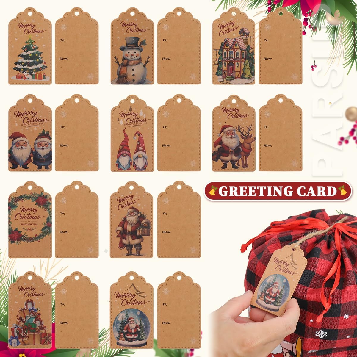 PARSUP 20PCS Cotton Small Christmas Drawstring Candy Treat Bags Assorted Sizes Buffalo Plaid Xmas Xmas Christmas Fabric Goody Gift Sacks Reusable Gift Wrapping Bags Holiday Party Favors
