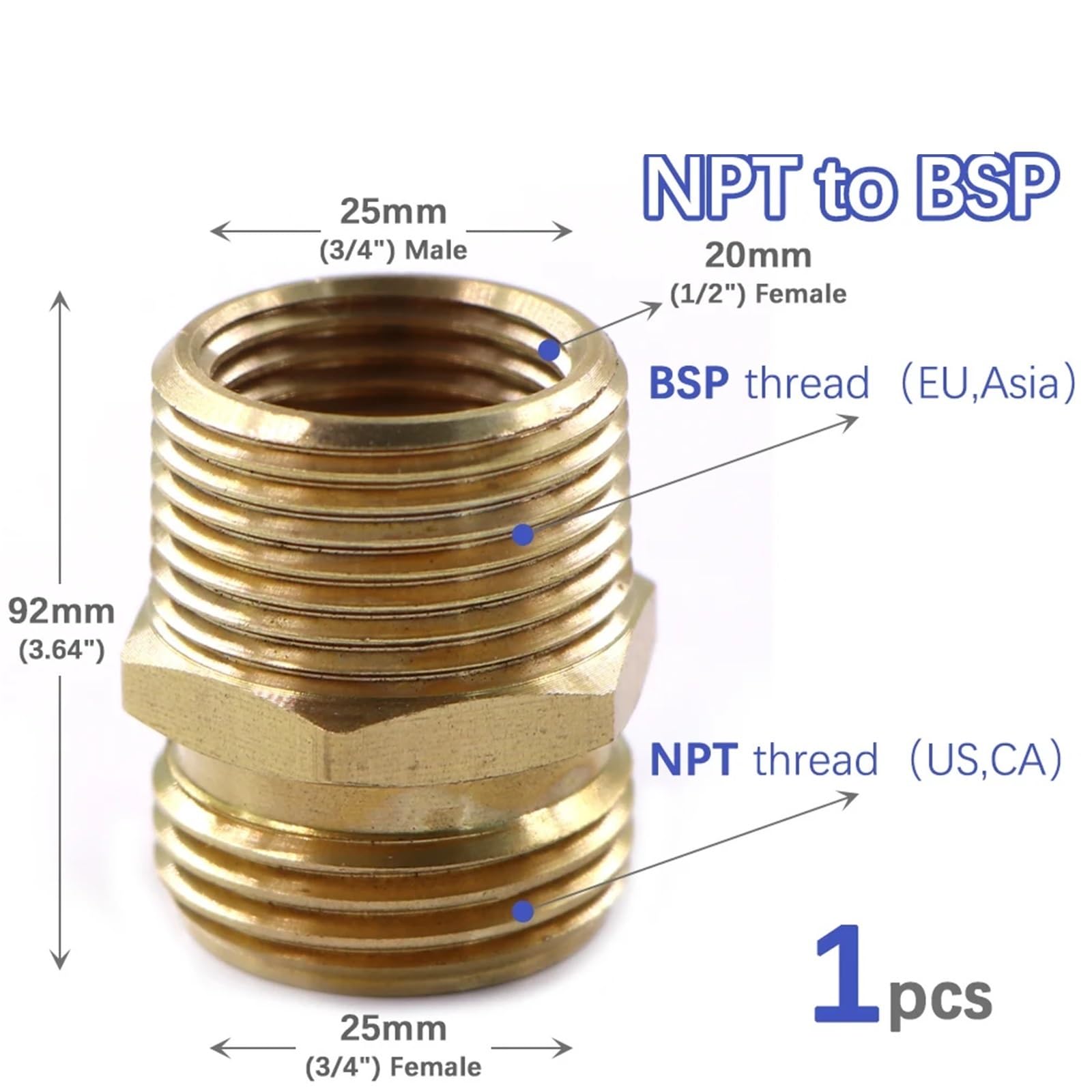 Lot de 2 connecteurs de tuyau d'arrosage NPT en laiton de 1,9 cm vers BSP mâle pour arrosage de jardin