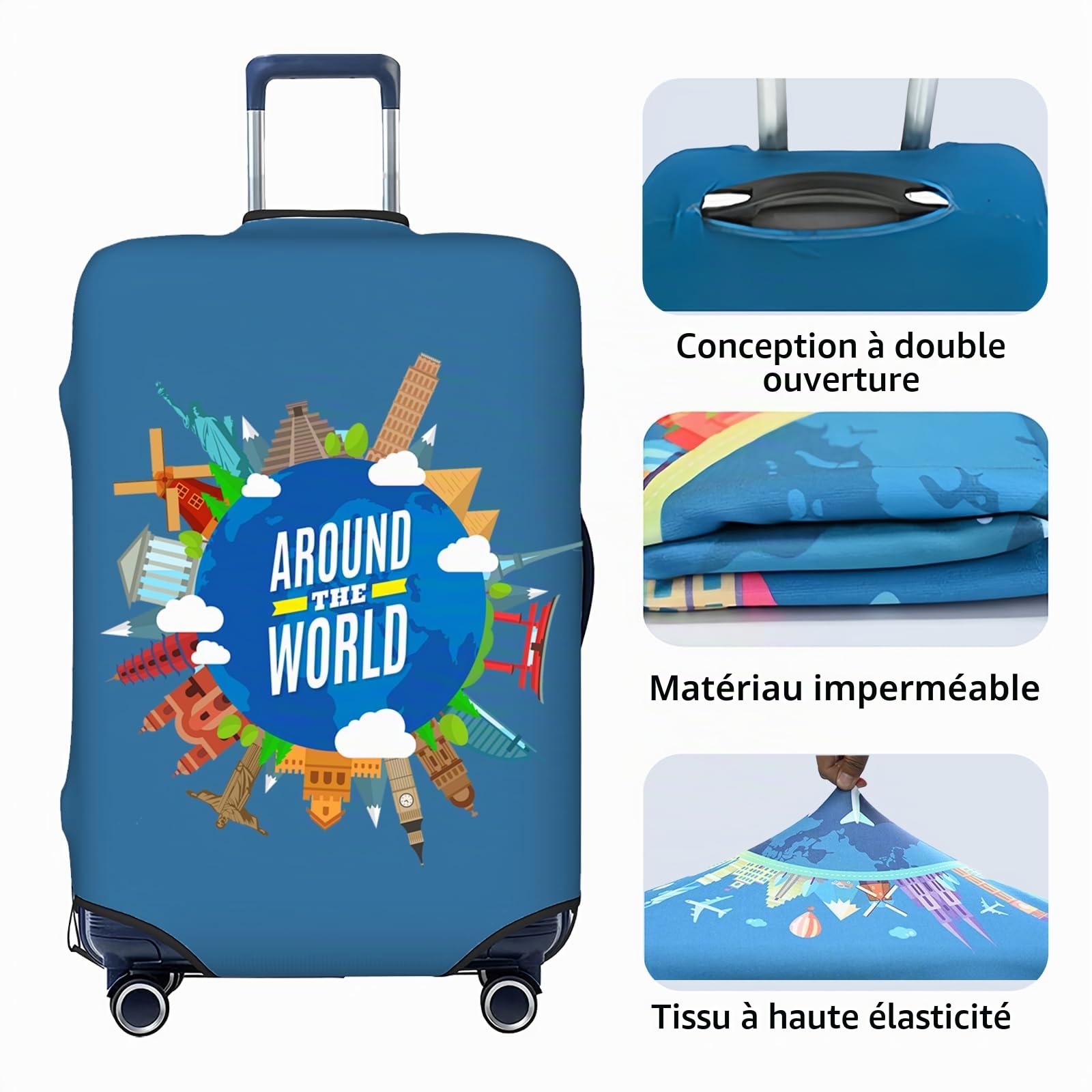 Housse de bagage personnalisée, protection de valise de voyage personnalisée avec photo, texte et design, élastique double face, lavable, résistant à l'eau, convient à la plupart des tailles de