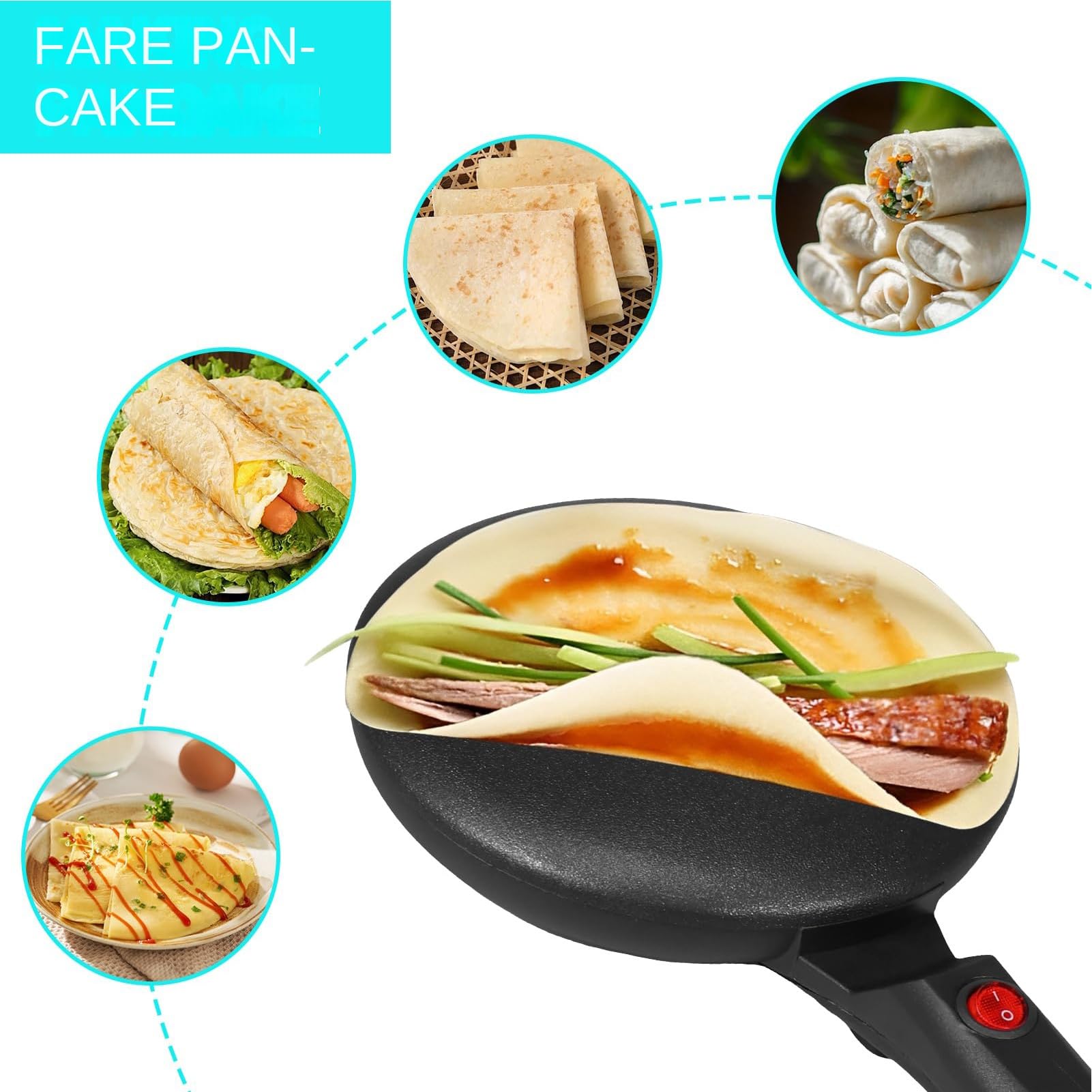 Piastra elettrica per crepe rotonda per crepes - Crepe Maker rotonda, macchina per crepe portatile 600 W | Teglia per pancake antiaderente con controllo termostatico da 7,87 pollici per la casa con