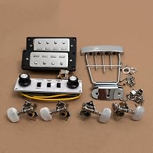 Violin Bass Hardware Kit for Beatle Style Bass Compatible with Hofner Hollow Body 4 String Electric Bass Guitar Replacement Parts with Tuners Tailpiece Control Panel Humbucker Pickups Chrome