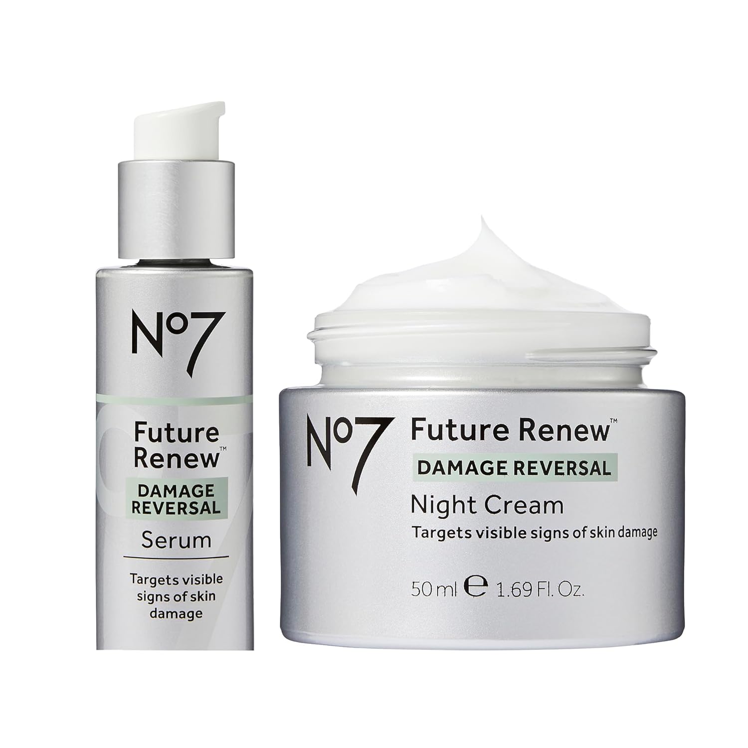 No7 Future Renew Skincare Starter Kit - Damage Reversal Serum + Night Cream - Anti-Aging Skincare Set Targets Visible Signs of Skin Damage (2 Count)