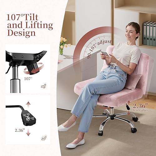 Miniatura 4 de Silla cruzada de terciopelo con ruedas, silla de oficina de lujo con patas cruzadas, cómoda silla de escritorio para oficina en casa, silla de