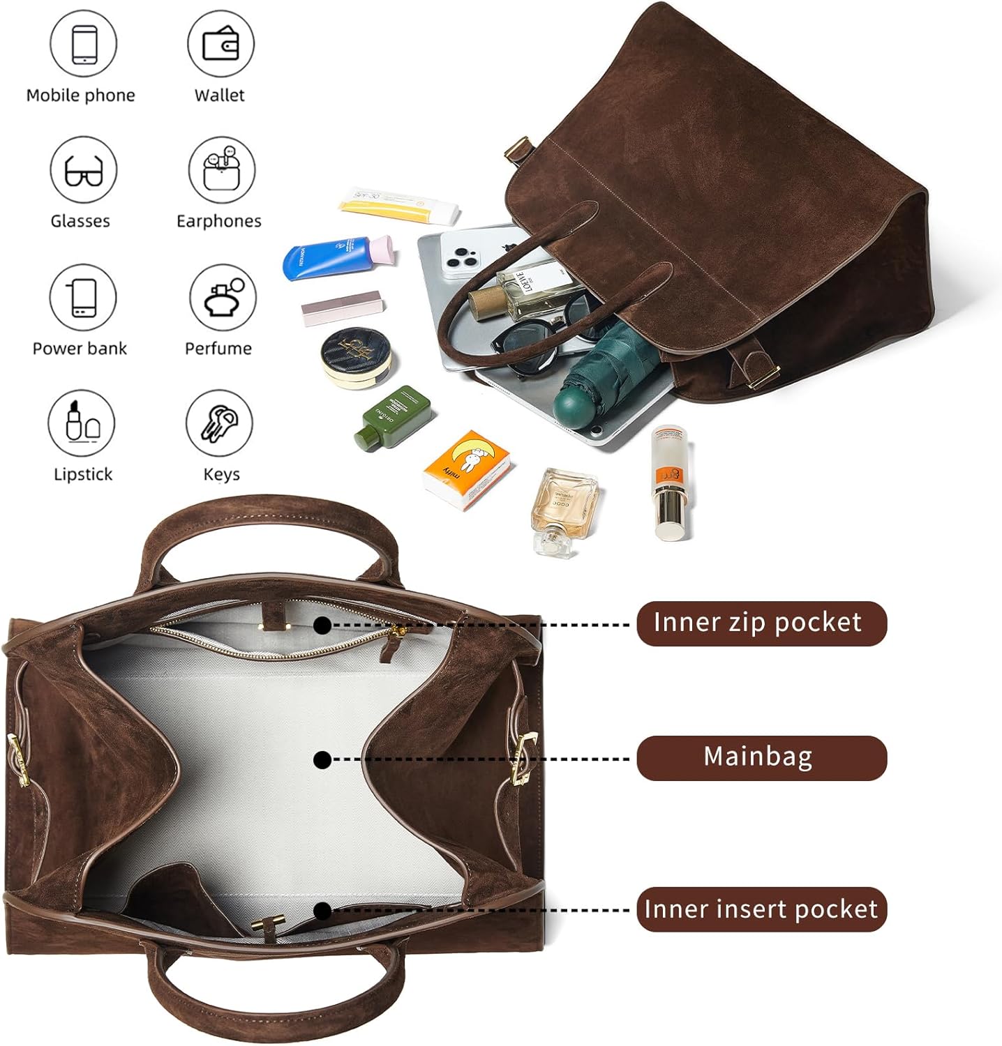 Brown Faux Suede Handbag Tote Hobo Bag for Women 2026, Women'S Top-Handle Handbags, 15” or 17” Large Capacity - Image 9