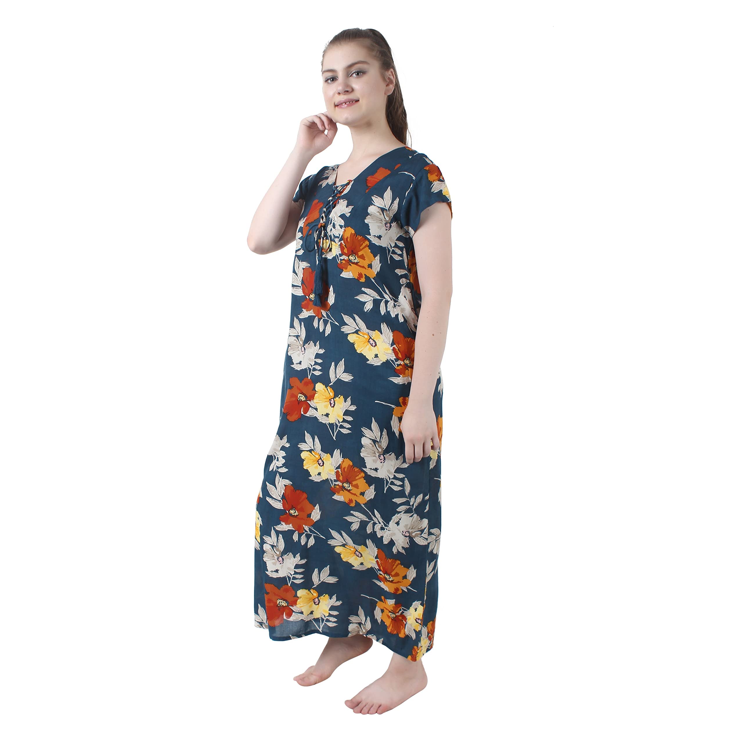 F Dream Womens Cotton Nightgown Sleepwear Short Sleeves Shirt Casual Flower Print Sleepdress (Blue, S) (B0CMTJXXBX) Amazon Price History, Amazon Price Tracker