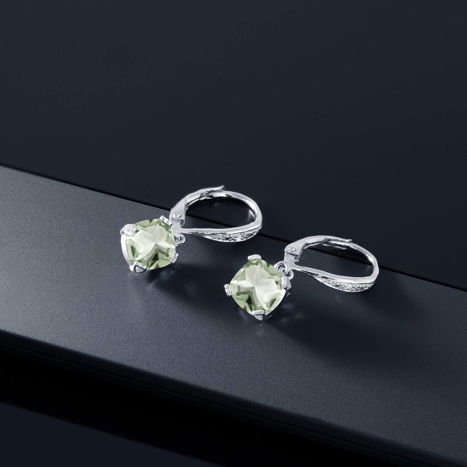 Gem Stone King Drop Dangle Earrings For Women | 7MM Cushion Cut Gemstone Birthstone and Diamond | 925 Sterling Silver | Jewelry Gift for Mom Wife Her
