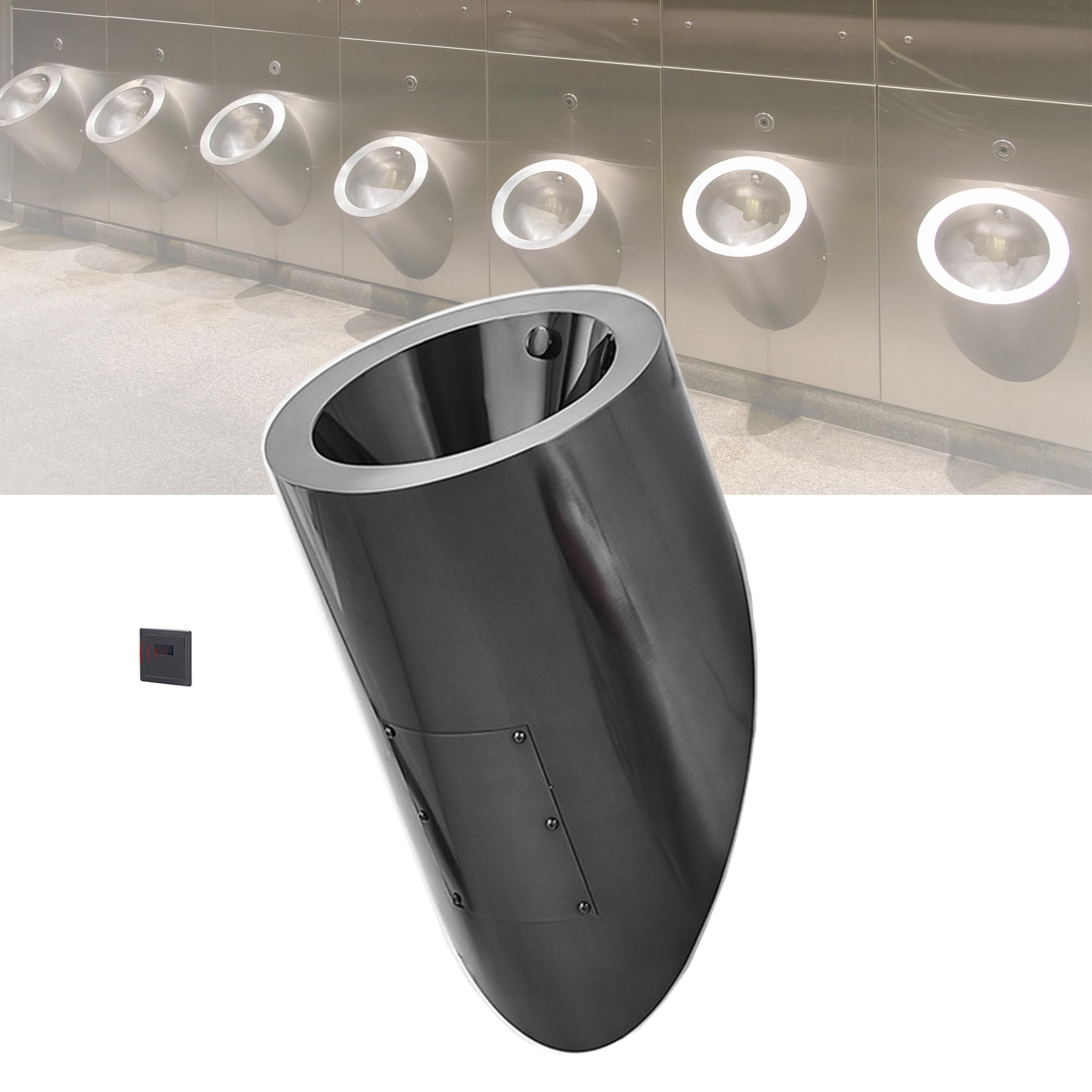 Wall Mounted Urinal,Automatic Sensor Urinal Toilet,304 Stainless Steel Induction Urinals,Household Wall Mounted Vertical Toilets,Commercial Small Drainage,Black