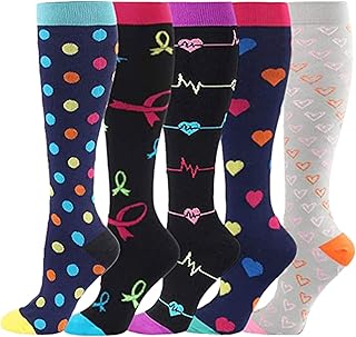 BIBILILI 5 Pairs Womens Compression Socks 8-15 Mmhg Graduated Support Compression Stockings For Women Wide Calf Socks Women Plus Size Ankle Compression Socks For Women