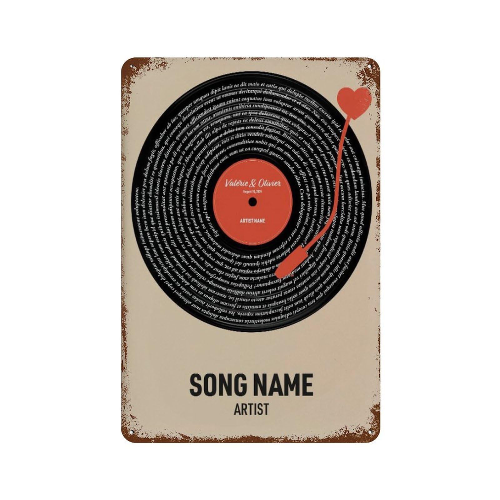 xiaoxiaoshen Custom Song Lyrics Vinyl Record Wall Decor Art Metal Tin Poster Modern Home Decor Art Home Bar Shop Decorations Vintage Sign 30x20cm