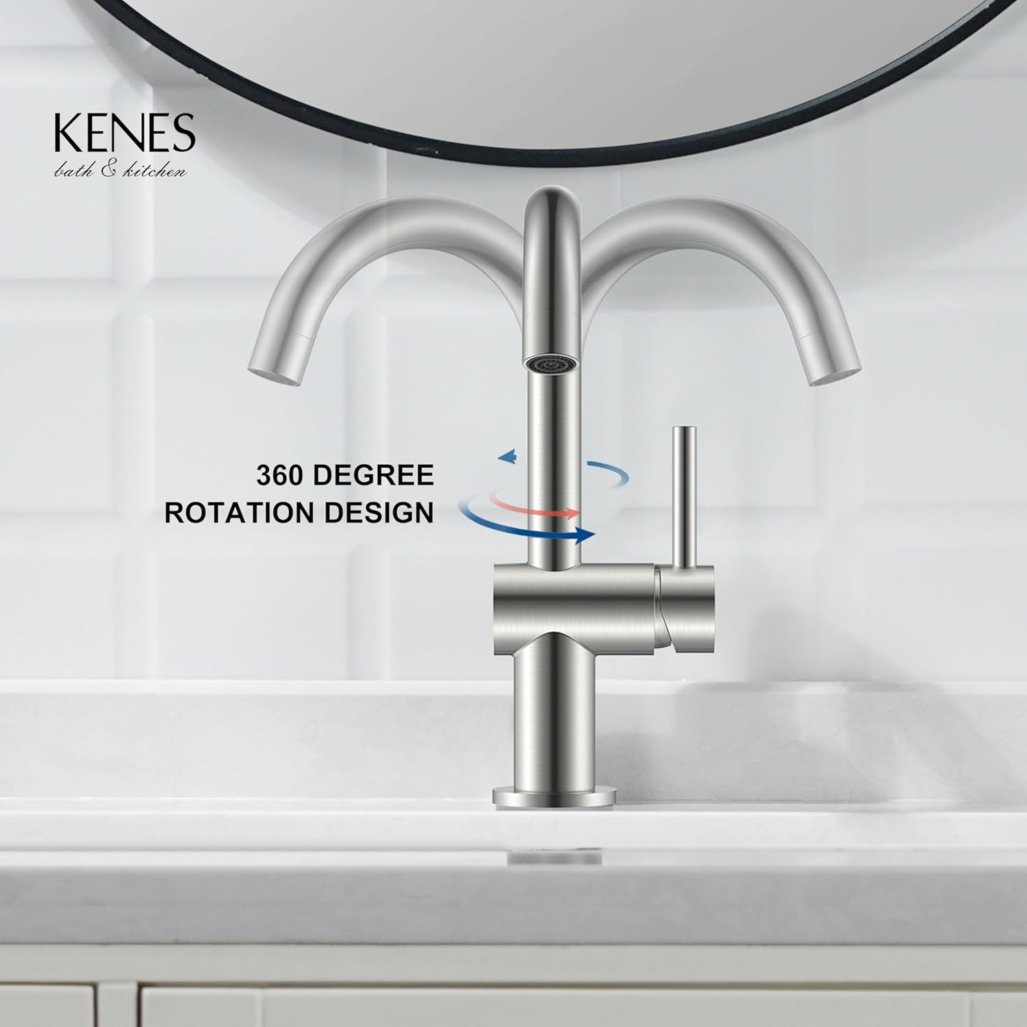 KENES Brushed Nickel Bathroom Faucet Single Handle Modern Prep Wet Bar Sink Faucet Bathroom Sink Faucets with Drain Assembly & Deck Plate, Farmhouse RV Camper Outdoor Utility Faucet, KE-9005B - Image 8