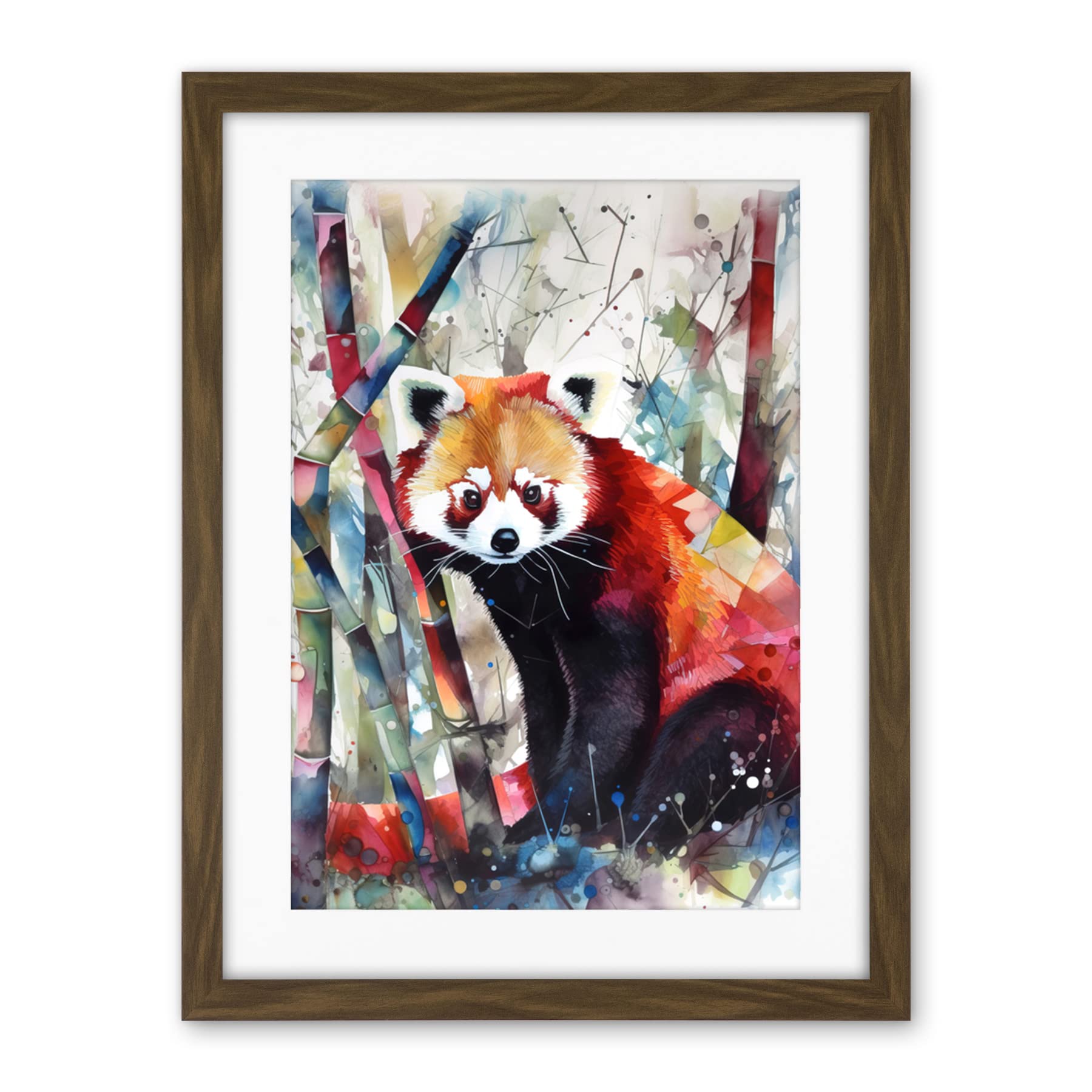 Artery8 Red Panda In Bamboo Forest Folk Art Artwork Framed Wall Art Print 18X24 Inch