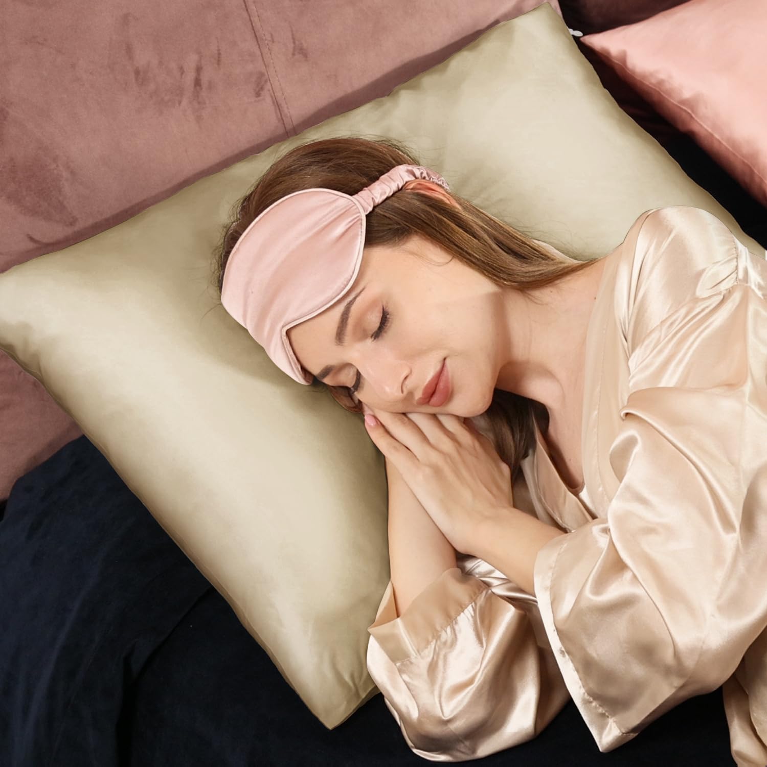 Adubor 100% Seidenkissenbezug 40x80cm für Haar und Haut, mit verstecktem Reißverschluss, beide Seiten, 23 Momme Seide, Fadenzahl 900 (Taupe, 2 Stück)