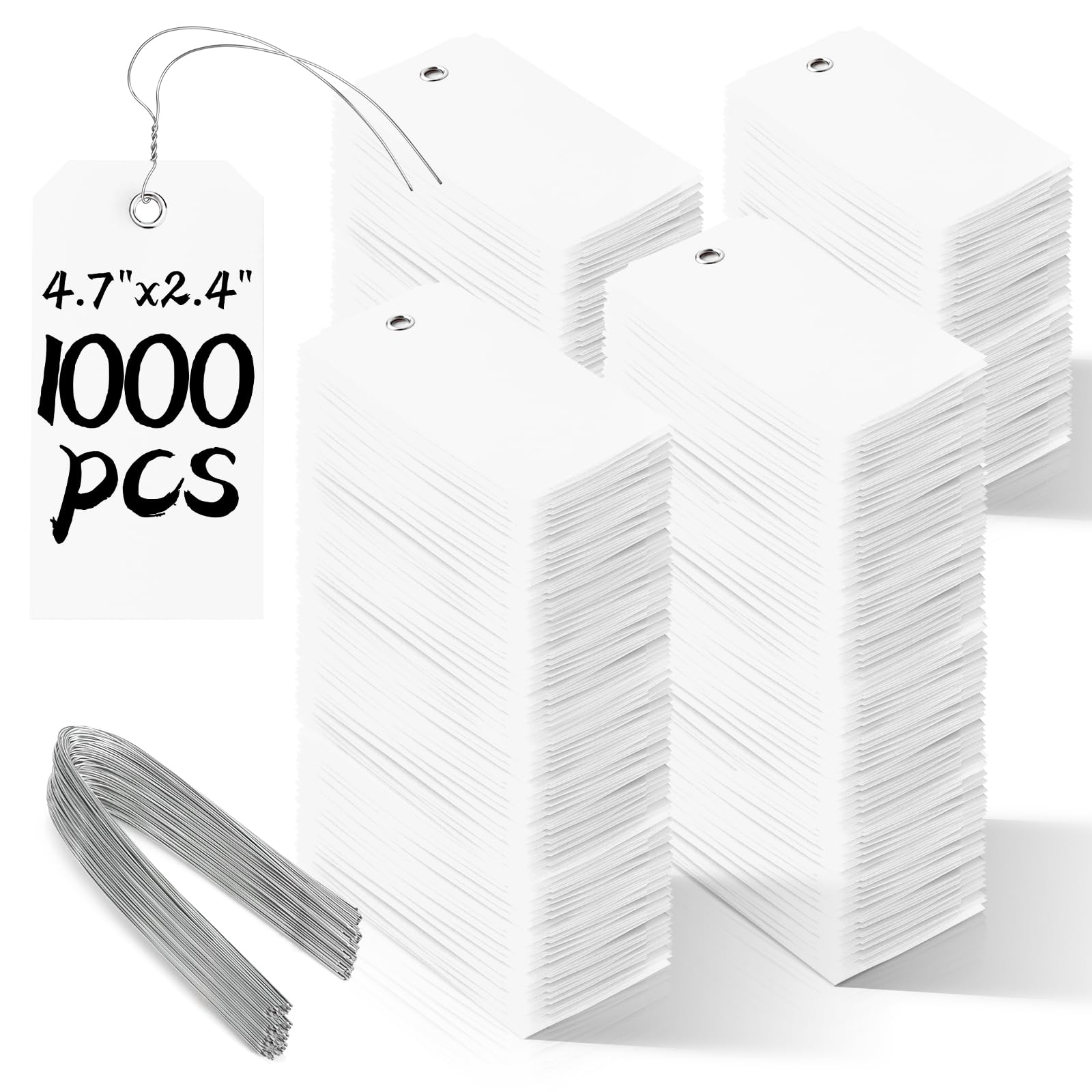 1000 etiquetas de envío de plástico con etiquetas de etiquetado de alambre, etiquetas colgantes impermeables con agujero de refuerzo, trabillas para etiquetas de equipaje para equipos, piezas de