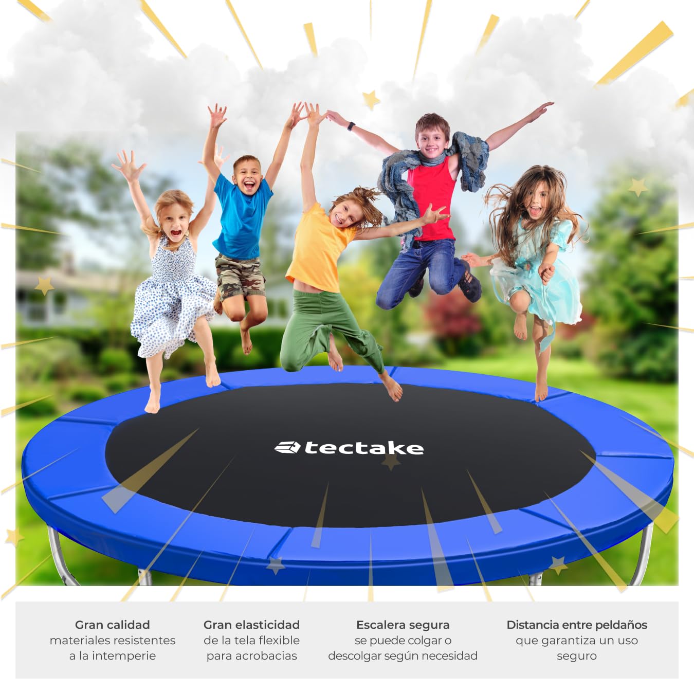 tectake® Trampolín, Cama Elástica Exterior para Niños y Adultos, Estructura de Acero, Red Protectora, Escalera, Certificado TÜV GS, Juegos Exterior Niños, Trampolin Fitness Adultos