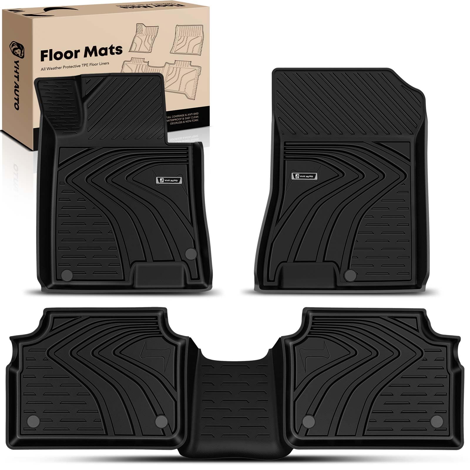 YHTAUTO Floor Mats Fit 2020-2024 Hyundai Sonata & 2021-2025 Kia K5 FWD, TPE All Weather Car Mats Waterproof Anti-Slip Odorless Floor Liner, Interior Car Accessories Front & 2nd Row Liner 2.5MM 2020-2023