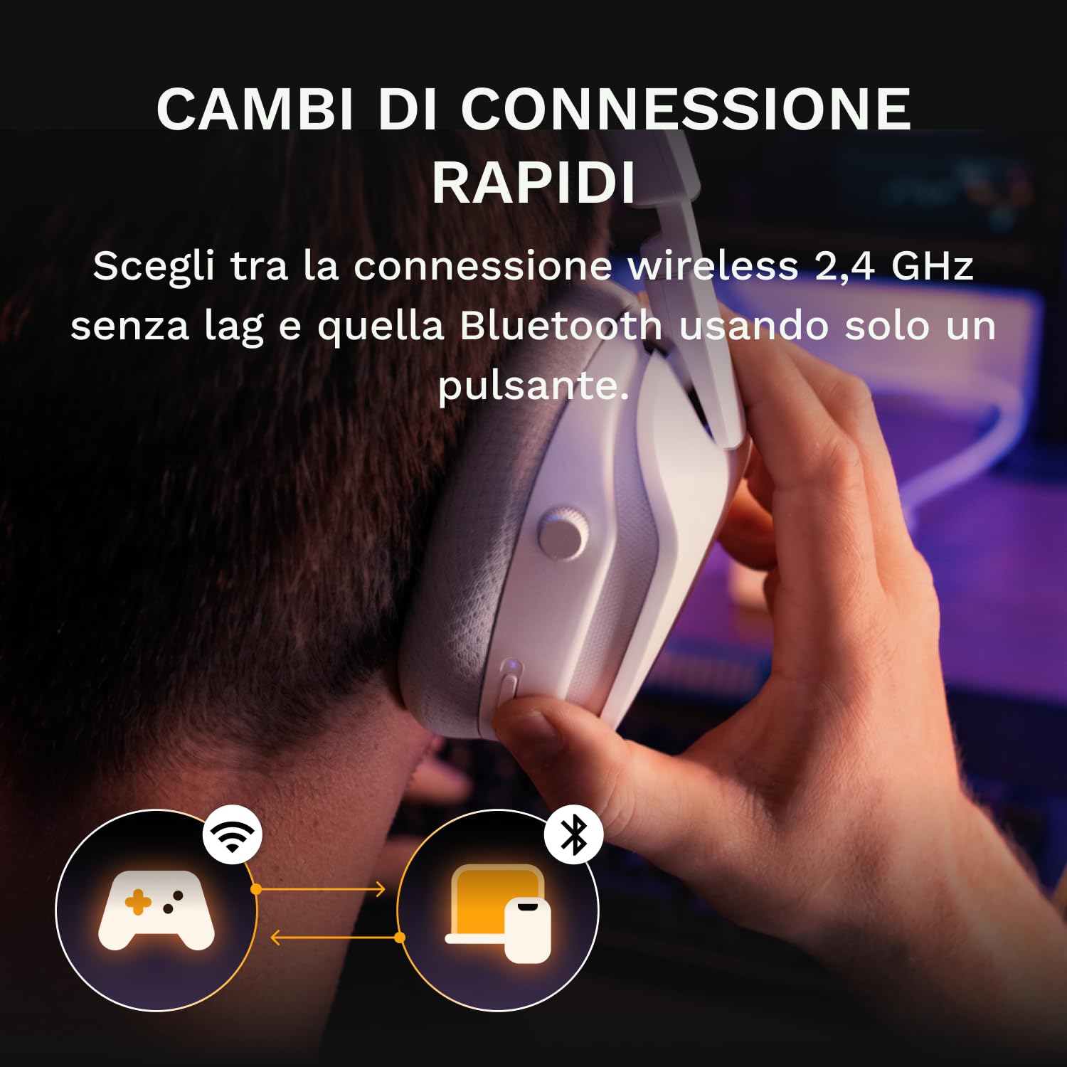Glorious GHS Wireless InfinitePlay - Cuffie Gaming - PC, PS5, PS4 - Bianco | Batterie 85H Intercambiabili, Resta ON al Cambio, 2.4GHz e Bluetooth, Driver Custom, Microfono Rimovibile Antirumore